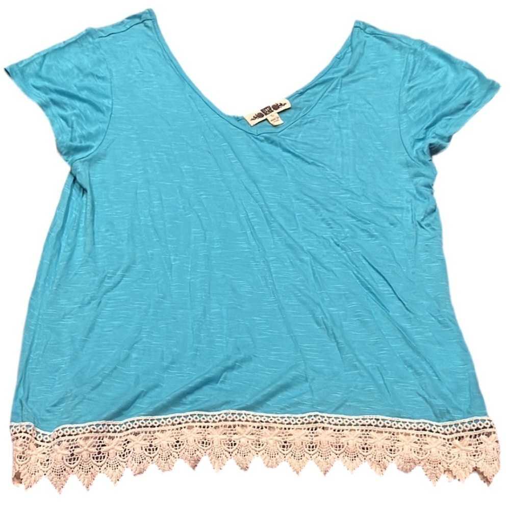 Medium Asymmetrical Blue Cap Sleeve Tee - Picture 2 of 9